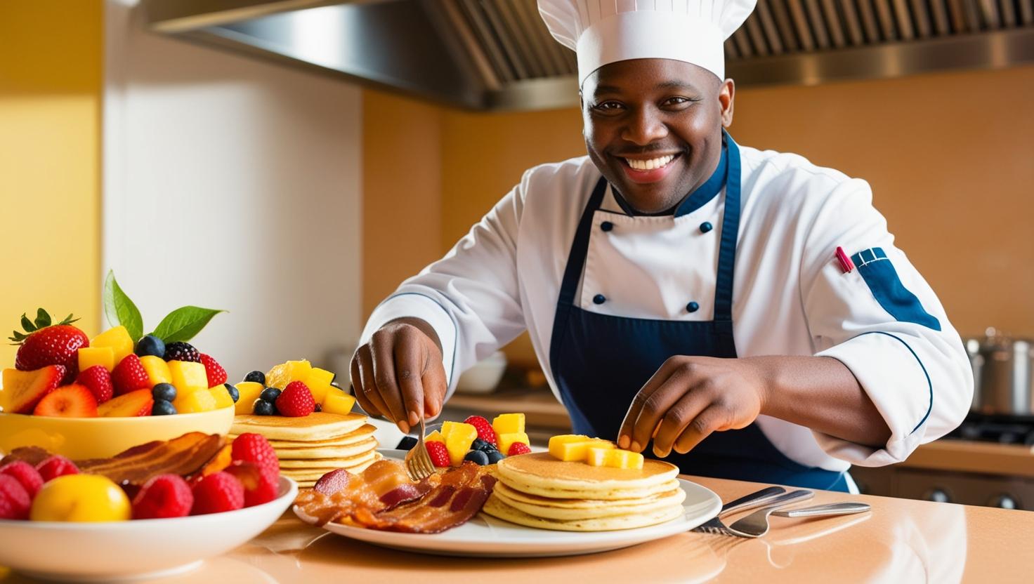 A commis chef preparing breakfast