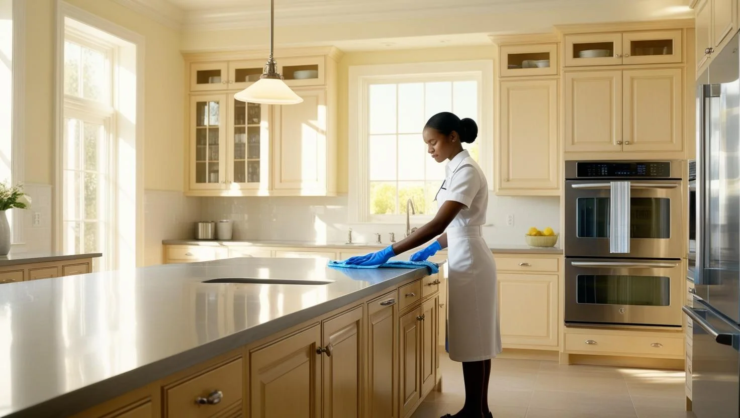 Commercial cleaning professional in action