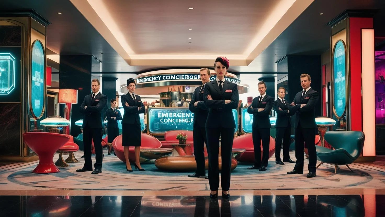 Concierge staff assisting guests at a hotel reception