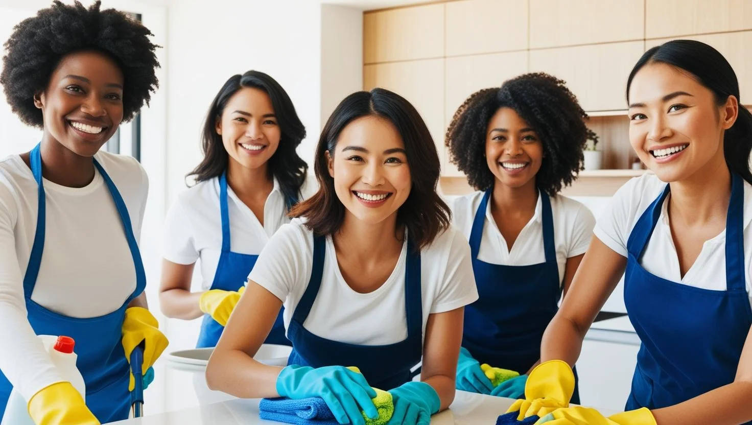 Professional cleaning team in action