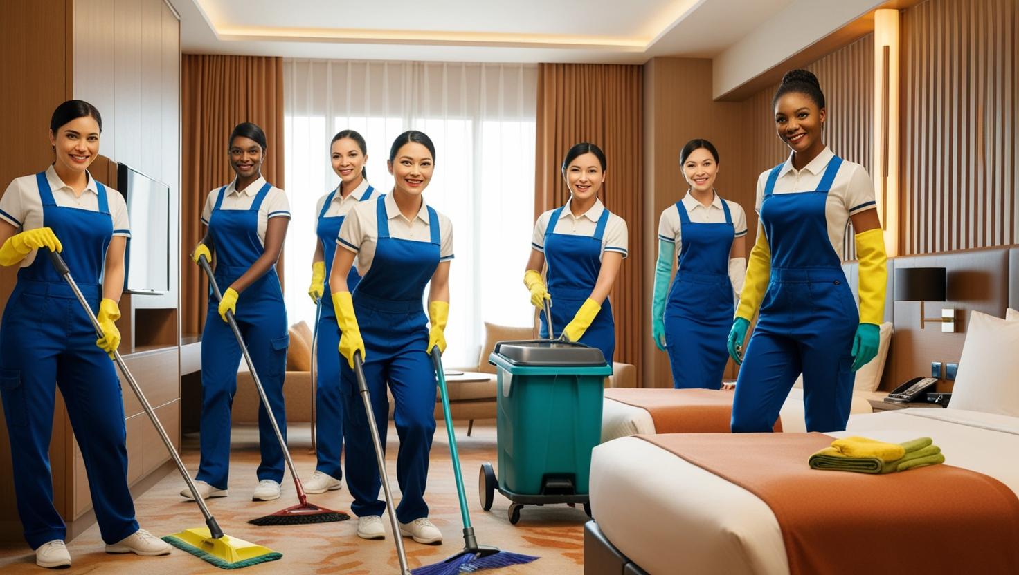 Diverse team of housekeeping professionals ready for placement