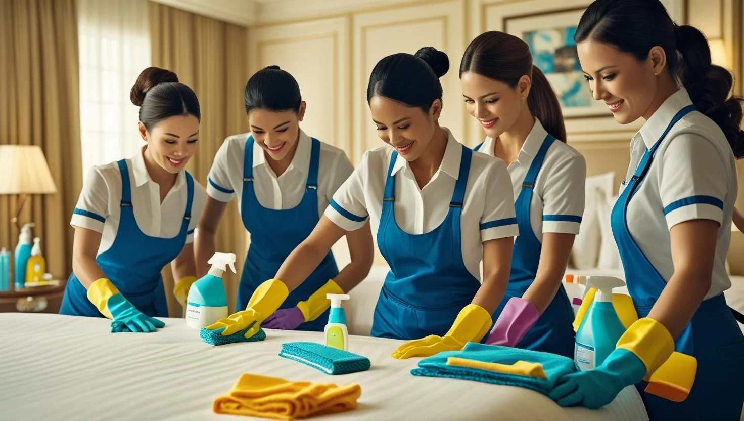 Housekeeping staff smiling and ready for work