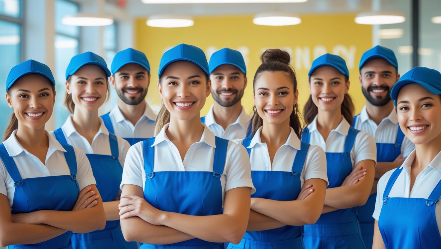 A team of professional cleaners using specialized equipment, demonstrating advanced commercial cleaning capabilities.