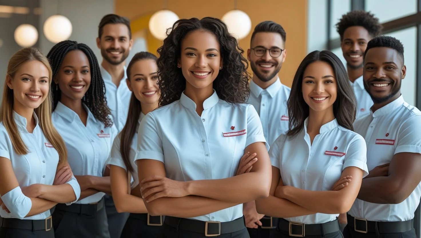 Hospitality staff shaking hands with a recruiter, symbolizing successful placement in the UK