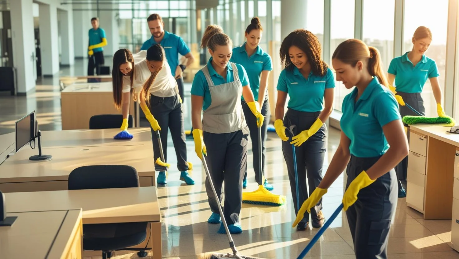 A recruitment specialist from Team Recruitment Agency London discussing cleaning staff requirements with a client.