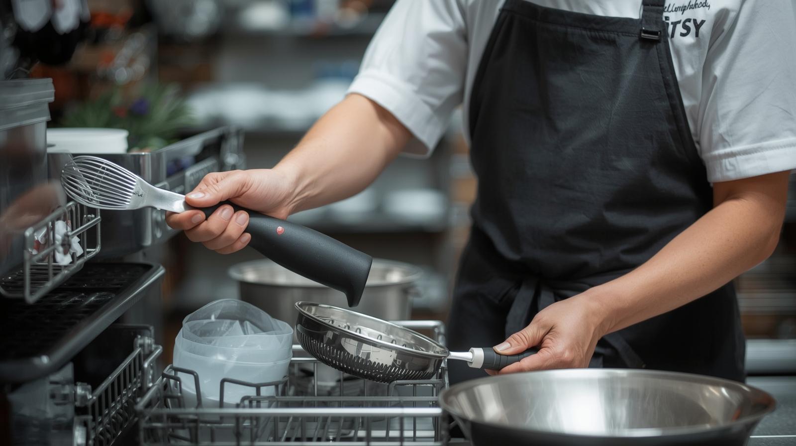 Team of professional dishwasher staff working collaboratively in a busy restaurant kitchen environment