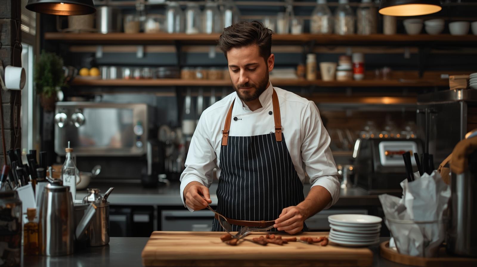 Professional kitchen porter working efficiently in a modern commercial kitchen environment